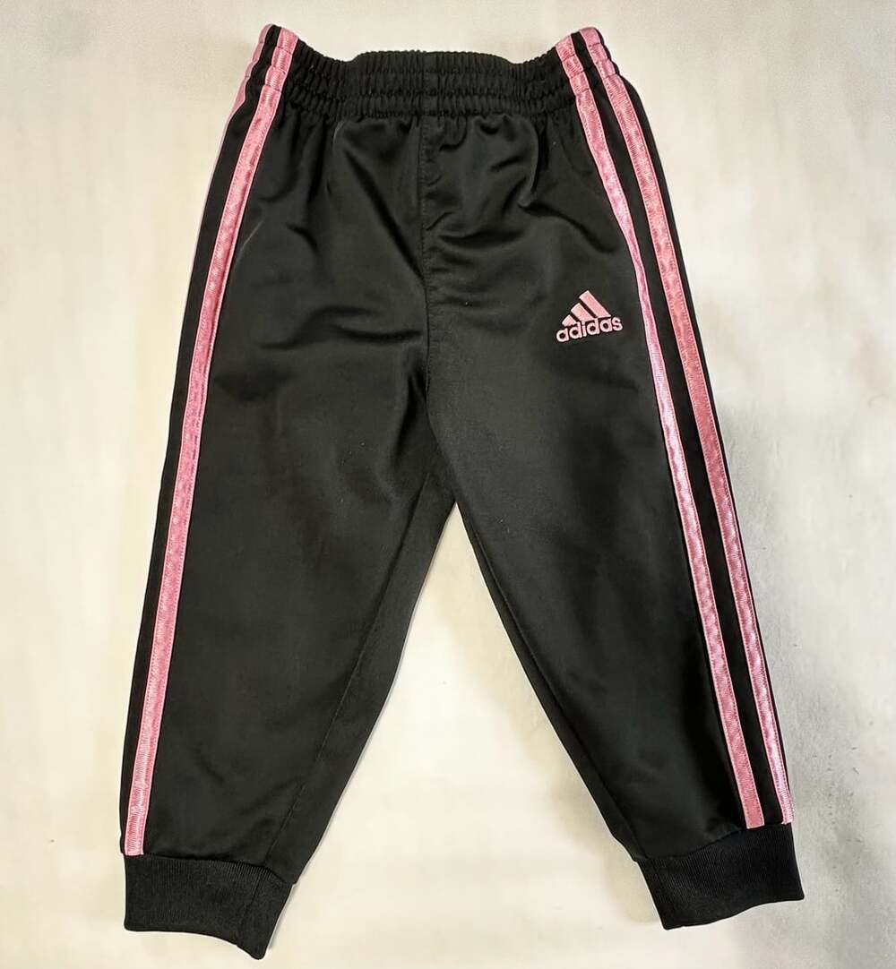 Adidas Black and Pink 3-Stripes Regular Fit Track Pants Toddler Size 2T